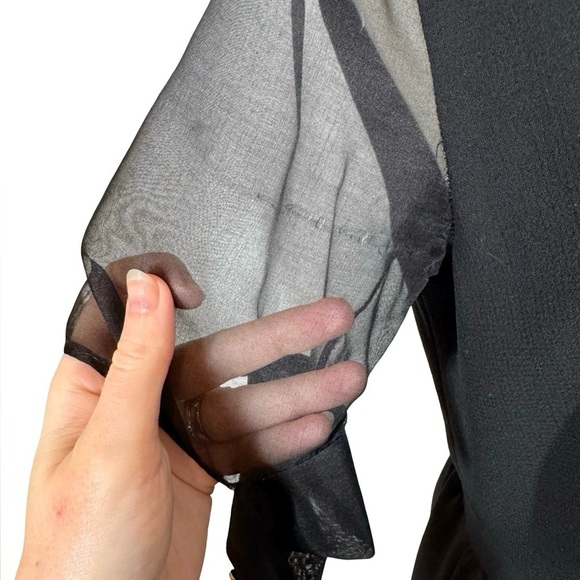 Misha Nonoo Sheer Silk Cutout Puff Sleeve Little Black Dress LBD - Picture 9 of 11